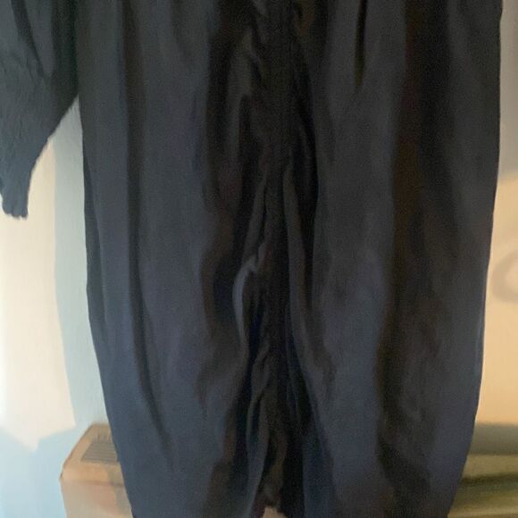 Like New Zara Voluminous Ruching Smocked Balloon Sleeves Side Zipper Black Dress - Picture 10 of 12